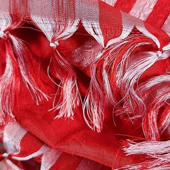 Vintage Silk Red Striped Paisle & Floral Scarf with Fringe - Picture 10 of 11